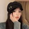 Newsboy Cap Octagonal Hat Leather Buckle Painter Hat Personality Black Beret  Girl