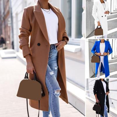 Женское длинное пальто осень-зима с застежкой на одну пуговицу, лацкан, свободный крой, однотонное пальто для офиса, повседневная одежда
