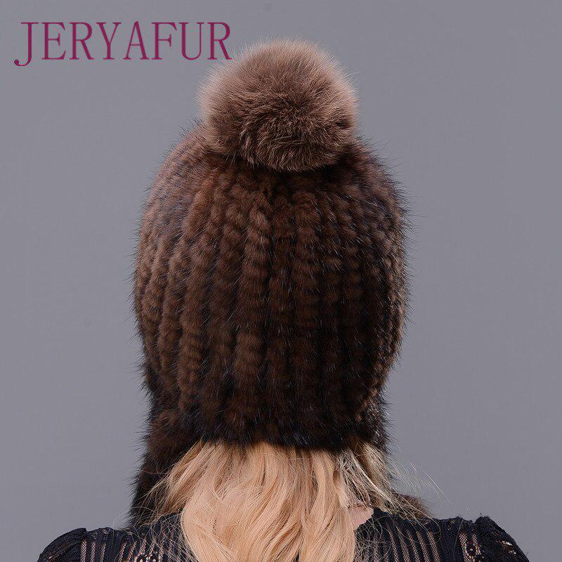 JERYAFUR Шапка с кисточками и помпоном из натурального меха
