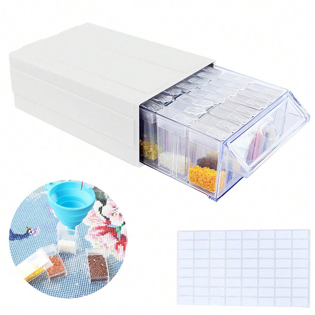 1 Box of Diamond Painting Storage Container, Diamond Painting Storage Box Diamond Mosaic Box Drawer Contains 35 Squares, with Funnel, Stickers