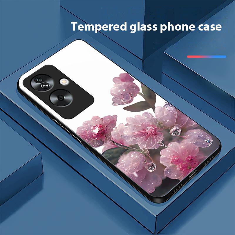 Золотой Пион Зеленый Для Oppo A79 5G 58 78 74 60 4G Reno 11F Realme GT 6 11 Note 50 10 C55 X2 Закаленное Стекло Черный Чехол для Телефона