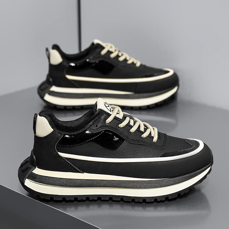 Мужская обувь весна и осень прилив бренд универсальная студенческая повседневная кожаная поверхность спортивная для бега толстая подошва увеличивающая рост папины приливные туфли нескользящие