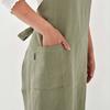 fabrizm Japanese-made Knee-Length Kitchen Apron with Back Closure, Soft Linen, Grayish Green, 1554-gr