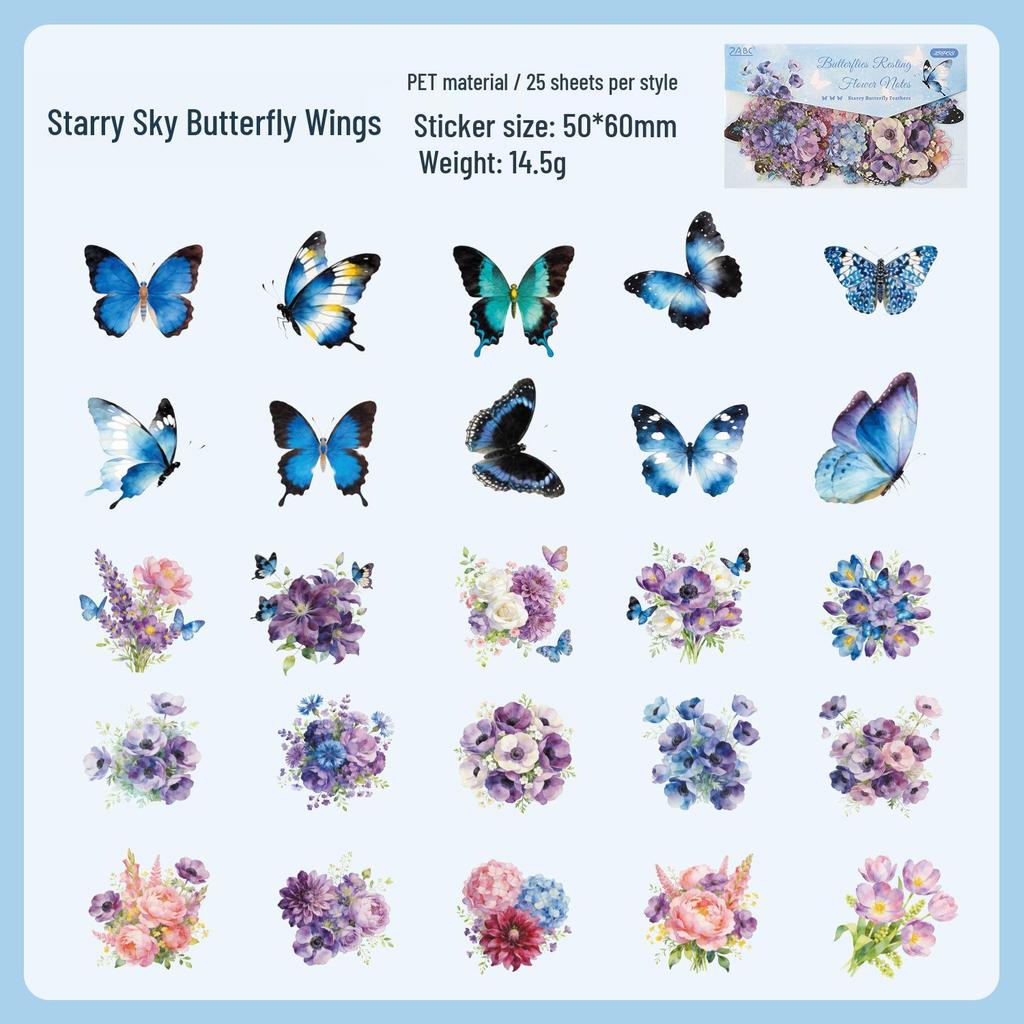 Butterfly Flower Journal Stickers - Waterproof PET Paper Stickers for Journals