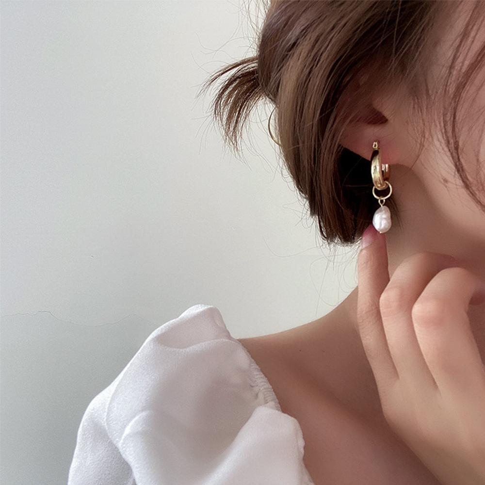 Модные женские серьги-шармы винтажные элегантные из пресноводного жемчуга модная бижутерия серьги-кольца