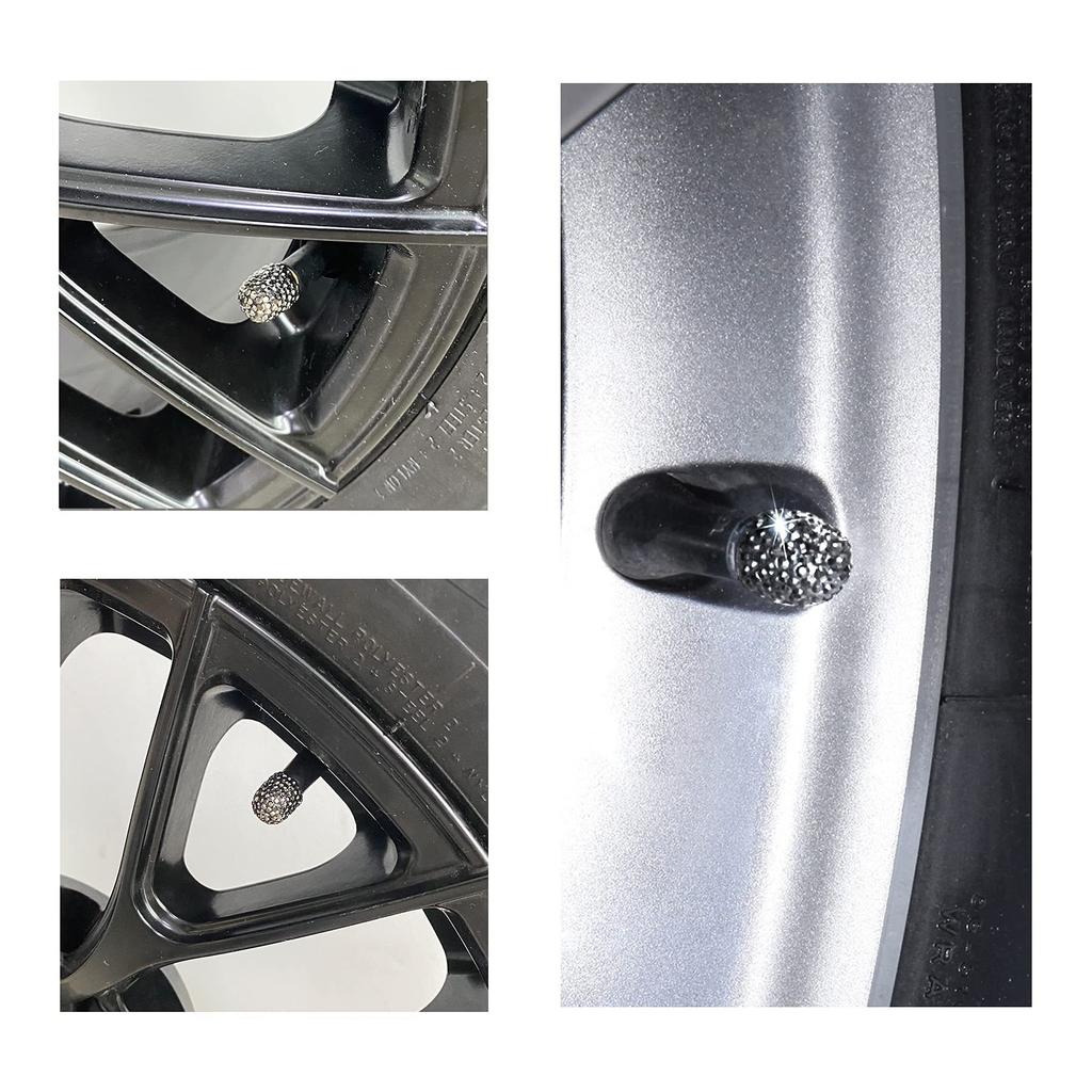 4PCS Bling Diamond Car Wheel Tire Valve Caps Tyre Rim Stem Covers for Automobiles Motorcycles Truck Bike Women Auto Accessories Valve Stems 1