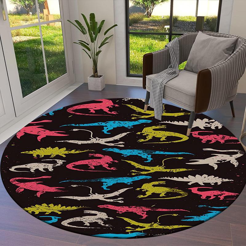 1pc Colorful Dinosaur Silhouettes Pattern Round carpet, Perfect for Decorating Chairs, Living Rooms, Or Bedrooms, for Living Room.102