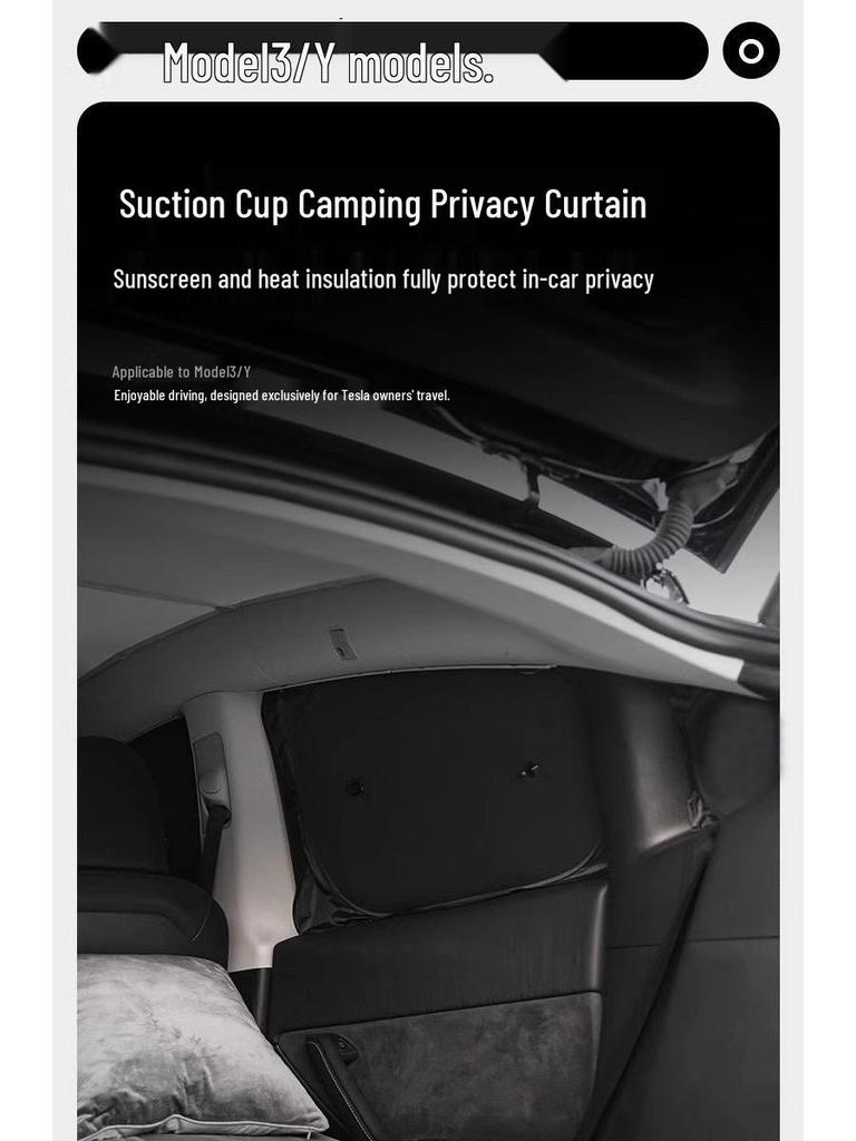 Tesla Model 3/Y Sunshade: Refresh Version Opaque Camping Privacy Curtain with Suction Cups