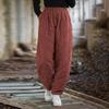 Johnature Women Warm Pants Elastic Waist Winter Patchwork Pockets Trousers Female Long Pants