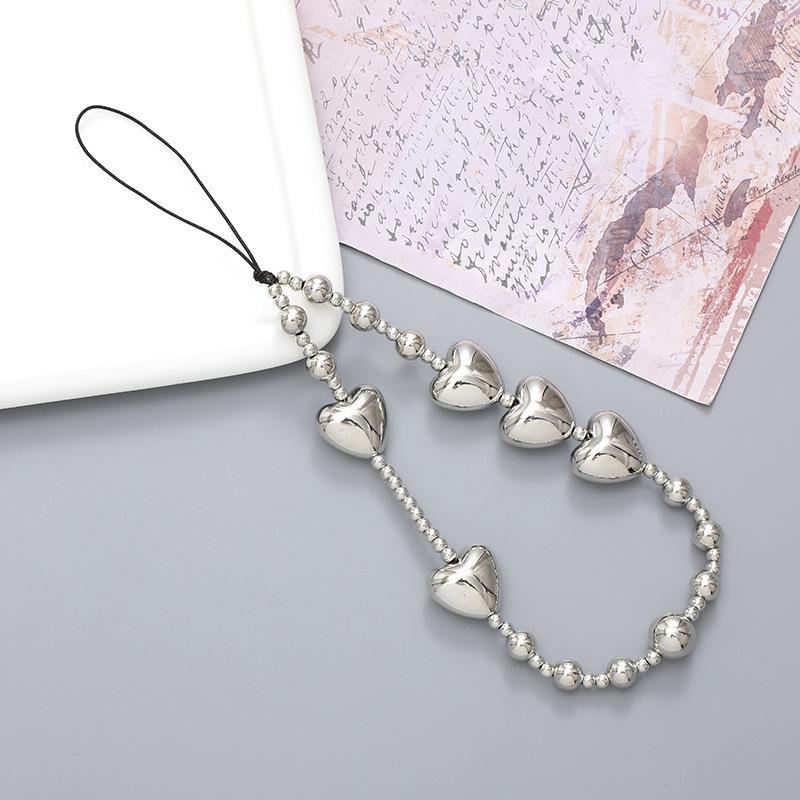 Korean Love Heart Beaded Phone Chain & Keychain Set for Women