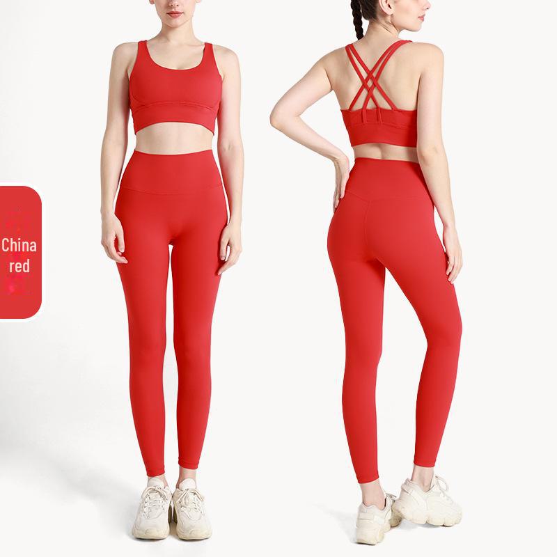 «Летний комплект для йоги на крестообразной спине»: Брюки и топ с высокой талией и утягивающими бедрами