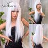 ALAN EATON Long Straight Wigs Black Synthetic Wigs for Women Cosplay Party Daily Wear Heat Resistant Natural Looking Fiber Wig