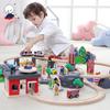 Wooden Electric Train Track & Car Building Blocks Set for Kids