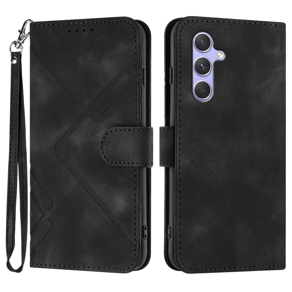 For Samsung Galaxy A54 5G Wallet Case Line Imprinted PU Leather Phone Cover with Strap