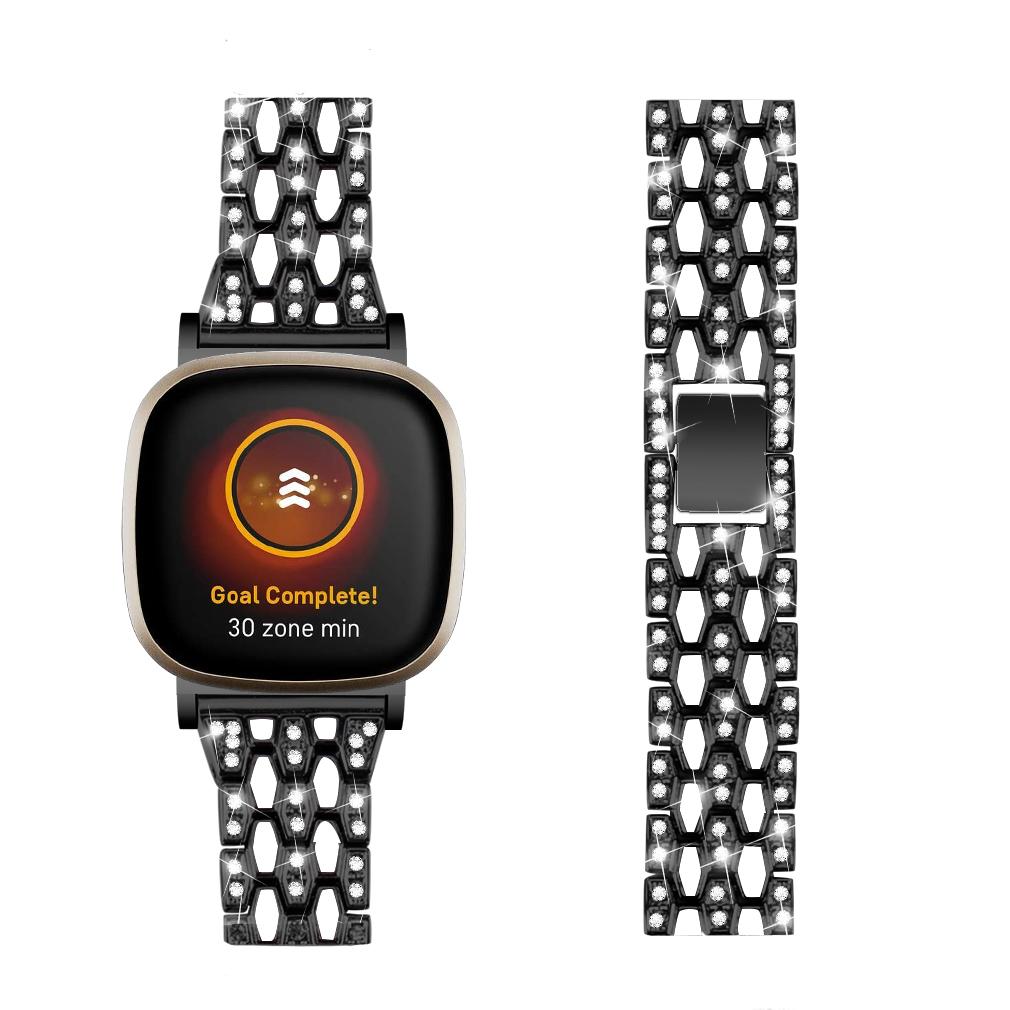 Для Fitbit Versa 4/Sense 2 Декорированный стразами ремешок для часов, металлический браслет из цинкового сплава с 5 звеньями