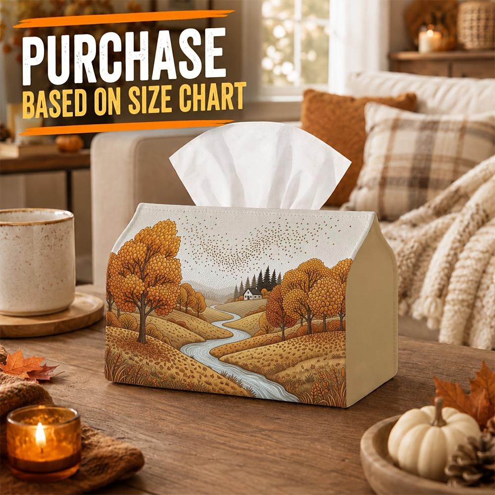 1pc Pastoral Countryside Landscape Tissue Box - Multi-functional Napkin Box, Two Sizes Available Made of Durable Polyester, Decorated with River Valle