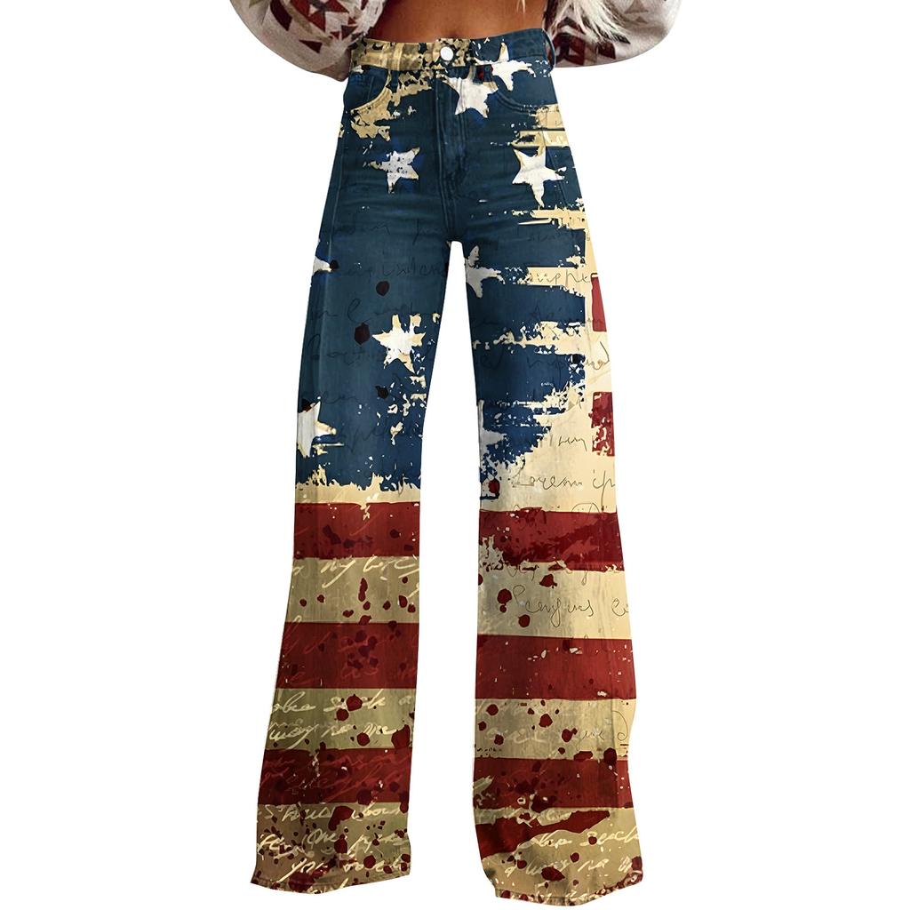 Широкие расклешенные джинсы для женщин с карманами, мешковатые брюки с винтажным цветочным принтом и высокой талией, свободные брюки
