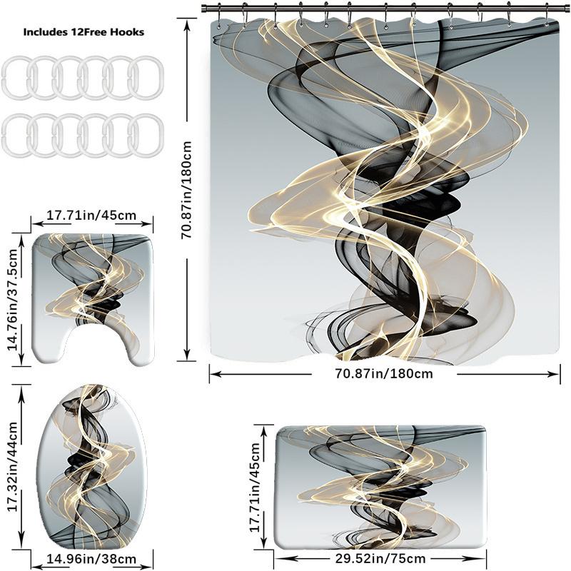 4 шт., набор занавесок для душа с узором современного искусства с 12 крючками, нескользящие коврики, крышка для унитаза и коврик для ванной, водонепроницаемая занавеска для душа, ванная комната