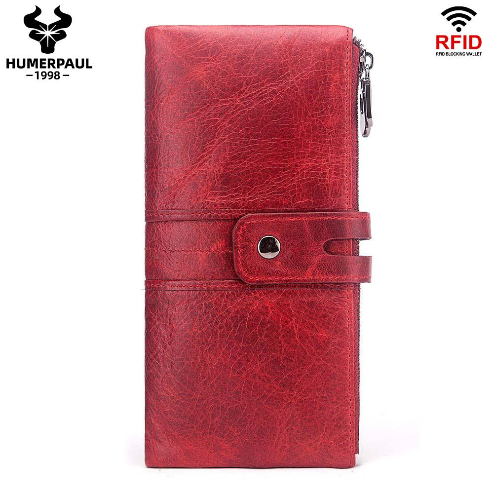 Humerpaul Leather Women Long Wallet Blocking Multifunction Slim Hasp Purse Card Case MIT