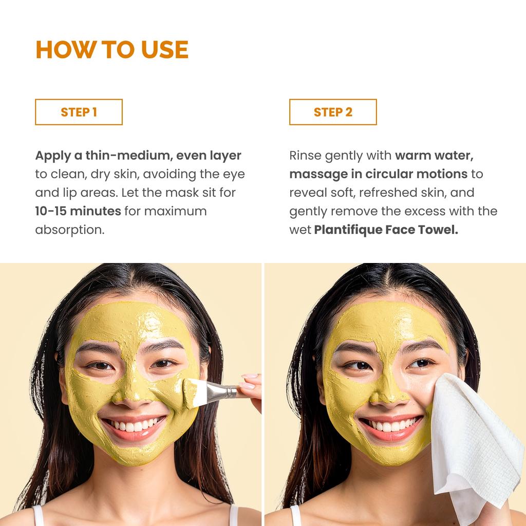 Plantifique Turmeric Vitamin C Face Mask, 110g, Oil Control & Moisturizing, Sensitive Skin, Brightening Nourishing Clay Mask