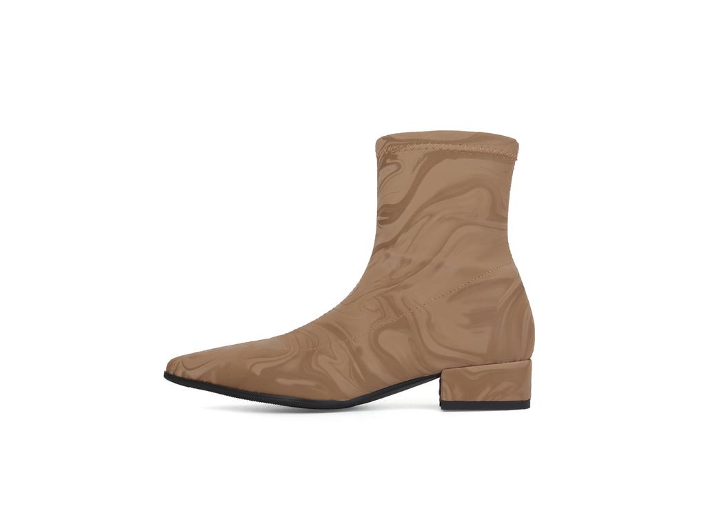 lenkisen PU Autumn Winter Shoes Thick Low Heels Printing Oriental Design Chelsea Boots Keep Warm Beauty Lady Ankle Boots