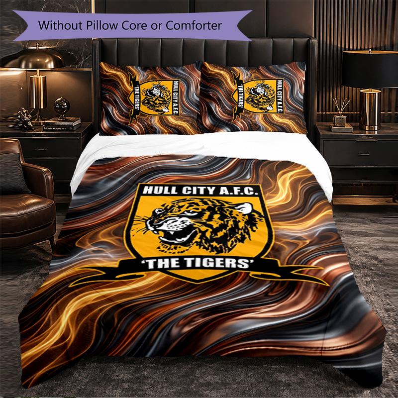 Hull City Football 3 Piece Bedding Set Soft Duvet Cover Set with Pillowcases Printed Bedroom Decor Set for Home
