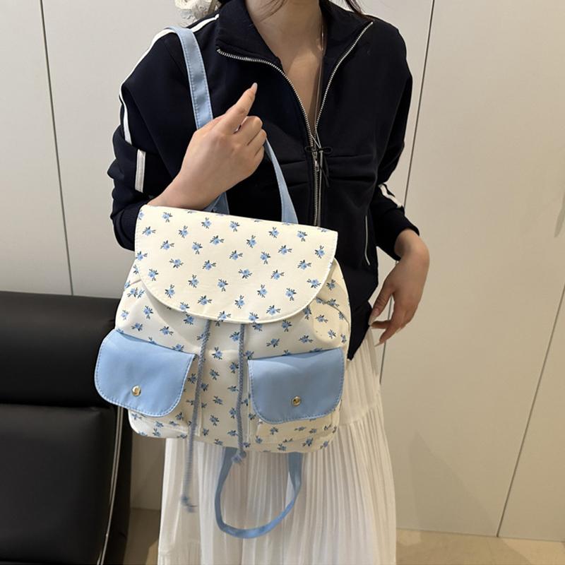 Женский цветочный рюкзак Стильный рюкзак для ноутбука Большой вместимости Студенческая школьная сумка Множество карманов Регулируемый ремень Нейлоновый рюкзак CLE