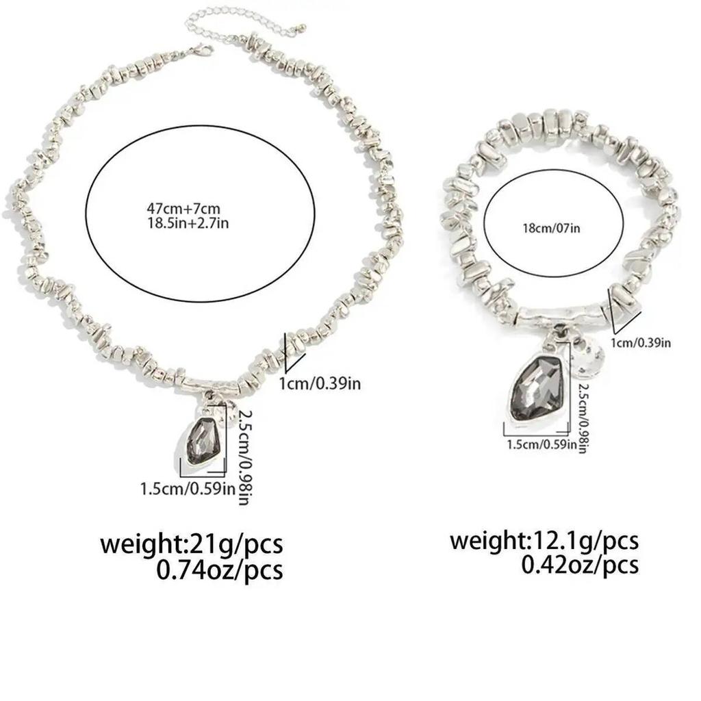 SHIXIN Elegant Sparkling Rhinestone Pendant Necklace Bracelet Jewelry Set for Women Minimalist Irregular CCB Bead Chain Choker