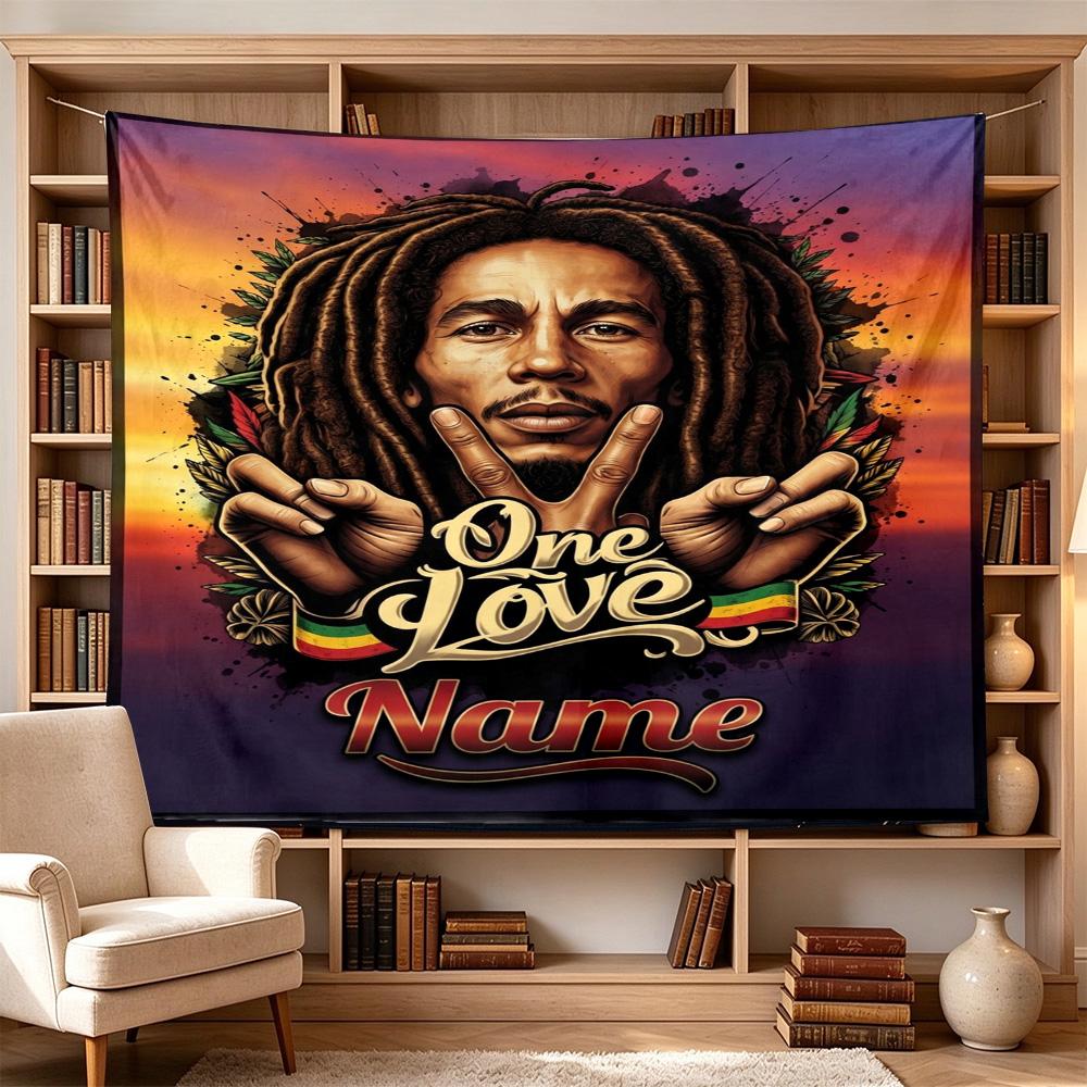 Bob Marley One Love Reggae Personalized Name Large Decorative Tapestry, Great Holiday Gifts, Photo Backdrop for Bedroom Dorm Parties