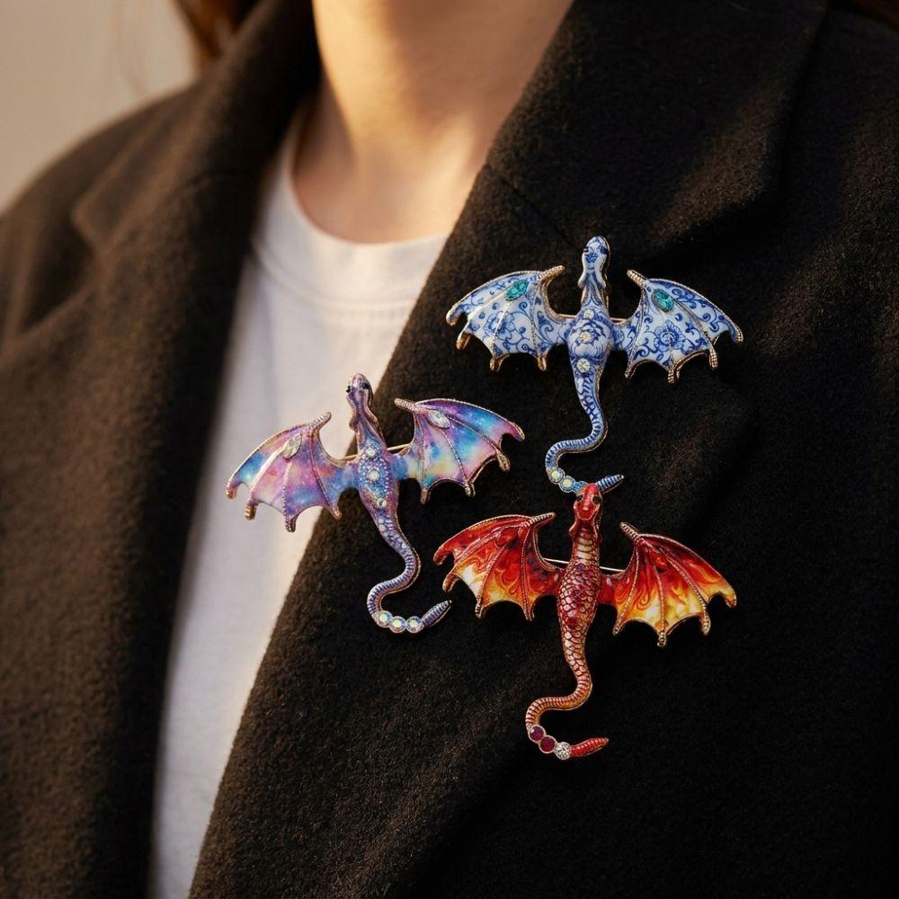 Zinc Zinc Zinc Alloy Crystal Wing Dragon Pin Colorful Rhinestone Animal Dragon Brooch  Daily Wear