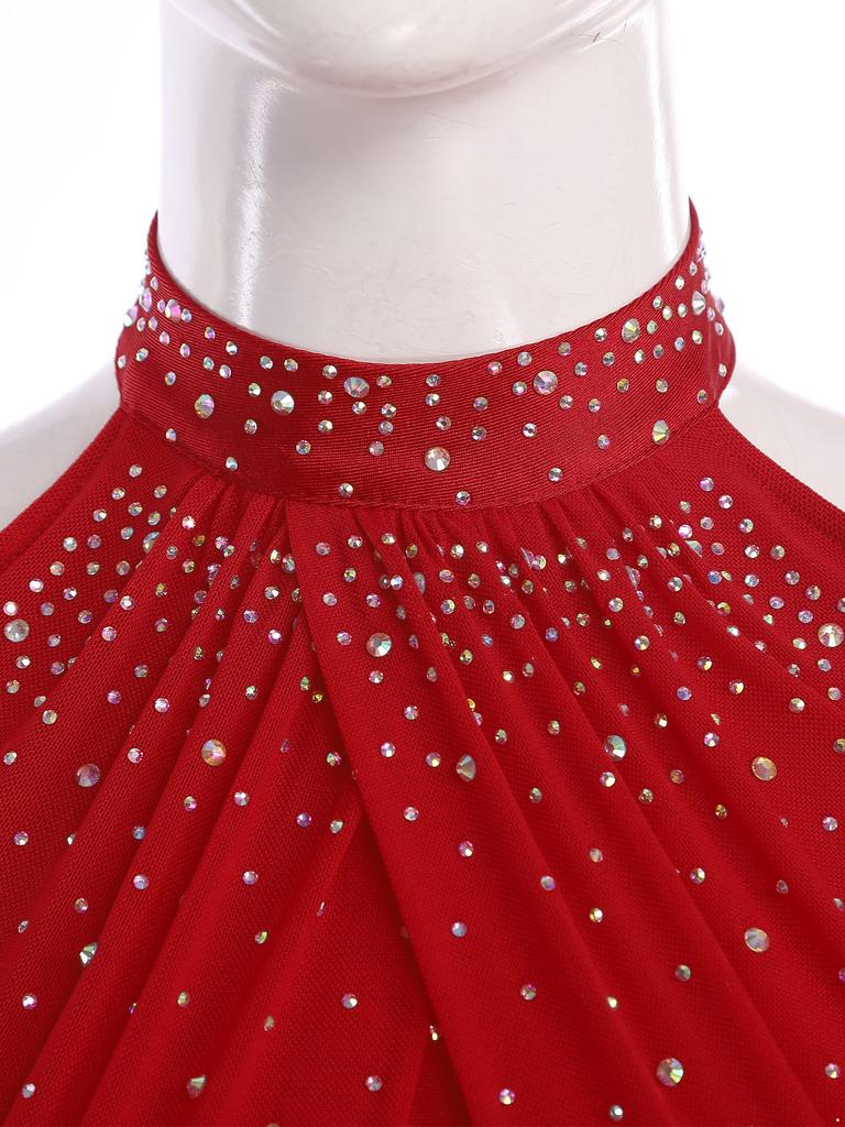 Женский комбинезон для латиноамериканских танцев и вечеринок S-XXL: Комбинезоны с вырезом на шее, открытыми плечами, без спинки, со стразами, многоярусной бахромой для Самбы, Румбы, Бальных танцев