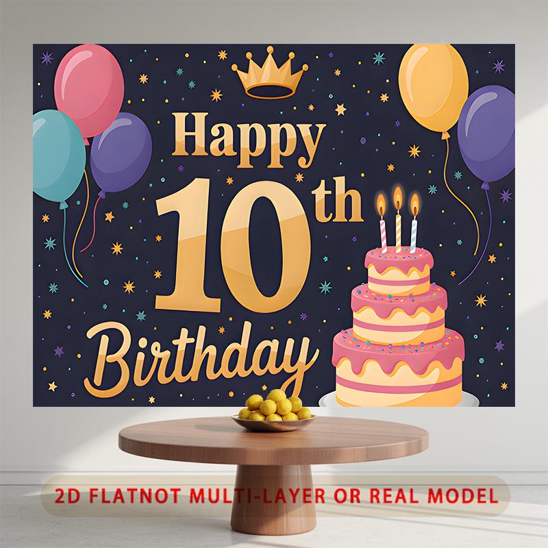 Party Backdrop Birthday Stars Multicolor 10th 10 Photo Booth Background Wall Decor