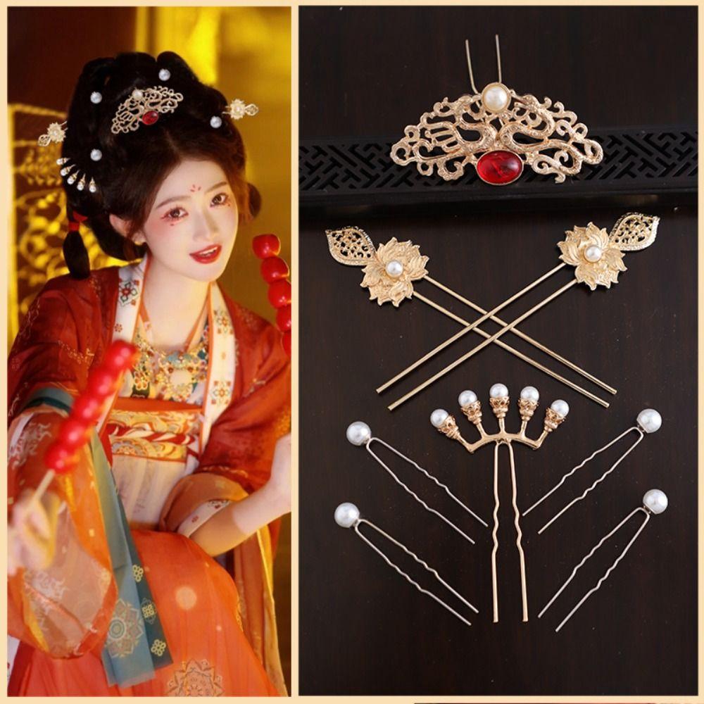 Роскошный набор заколок в китайском стиле, женские украшения для волос ручной работы, винтажный набор заколок для волос в стиле ханьфу, головной убор