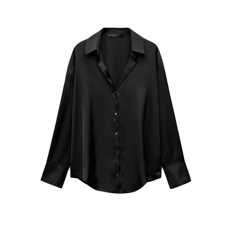 Spring New Women's Clothing Lapel Silk Satin Texture Classic Vertical Shirt 2074580 2074140