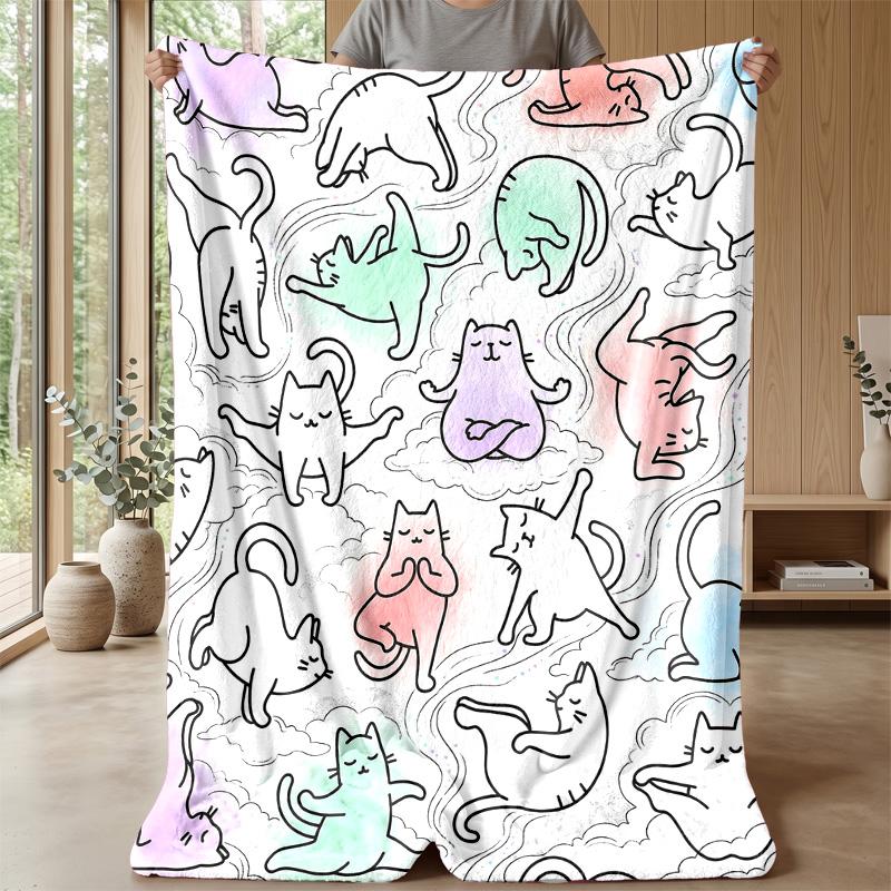 Colorful Cats Pattern blanket Personalized Name Flannel Blanket Soft Cozy Plush Throw for Sofa Bed Lightweight Home Decor