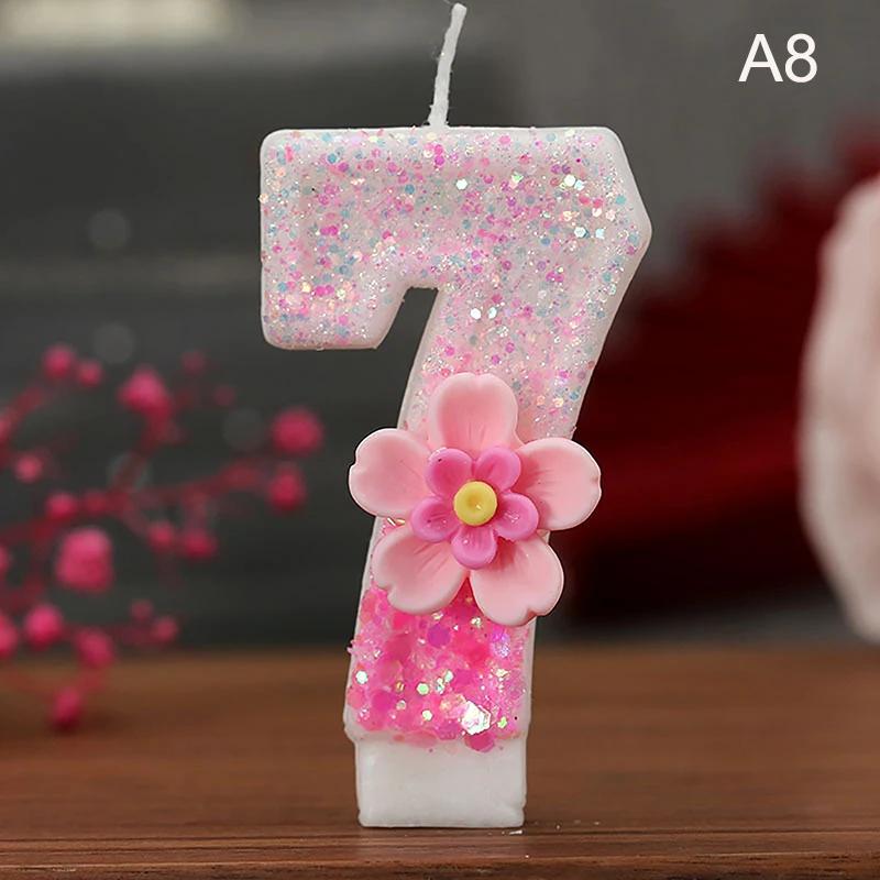Birthday Candle Cake Topper Colour Changing Creative Number 0-9 Candle Flowers Number Candles Girl Birthday Party Decoration