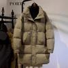 2024 новый пуховик женский средней и длинной длины утолщенный модный свободный воротник-стойка белый пуховик утиный европейский тренд зимней одежды