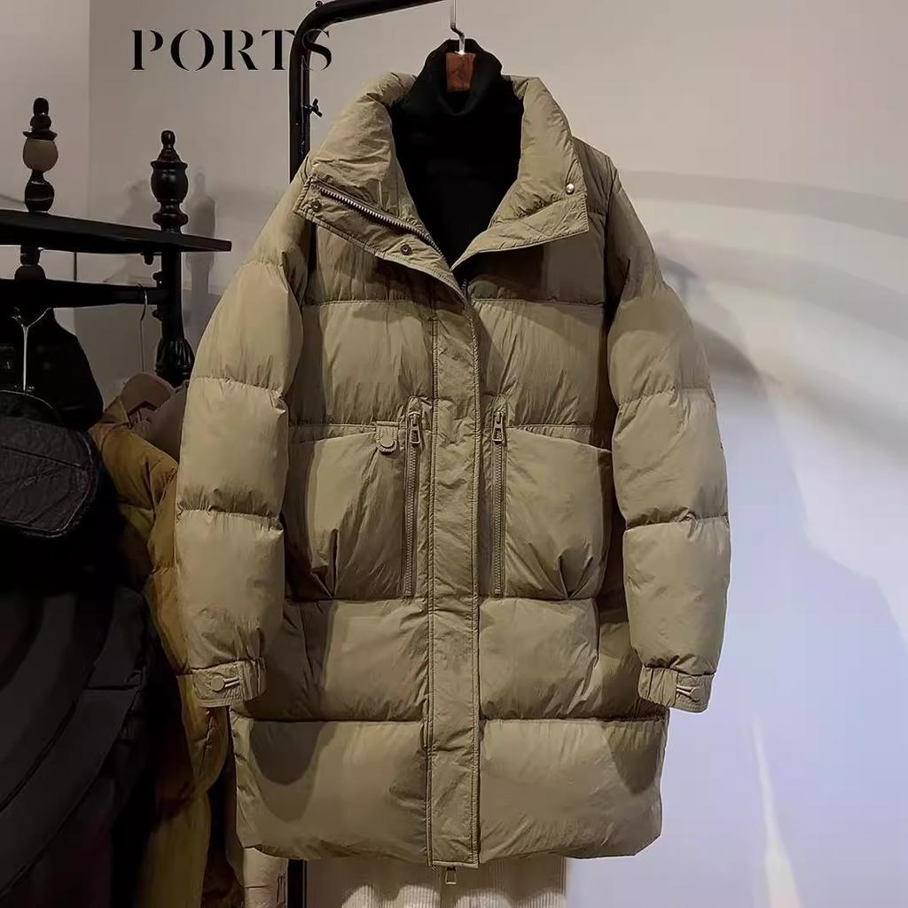 2024 новый пуховик женский средней и длинной длины утолщенный модный свободный воротник-стойка белый пуховик утиный европейский тренд зимней одежды