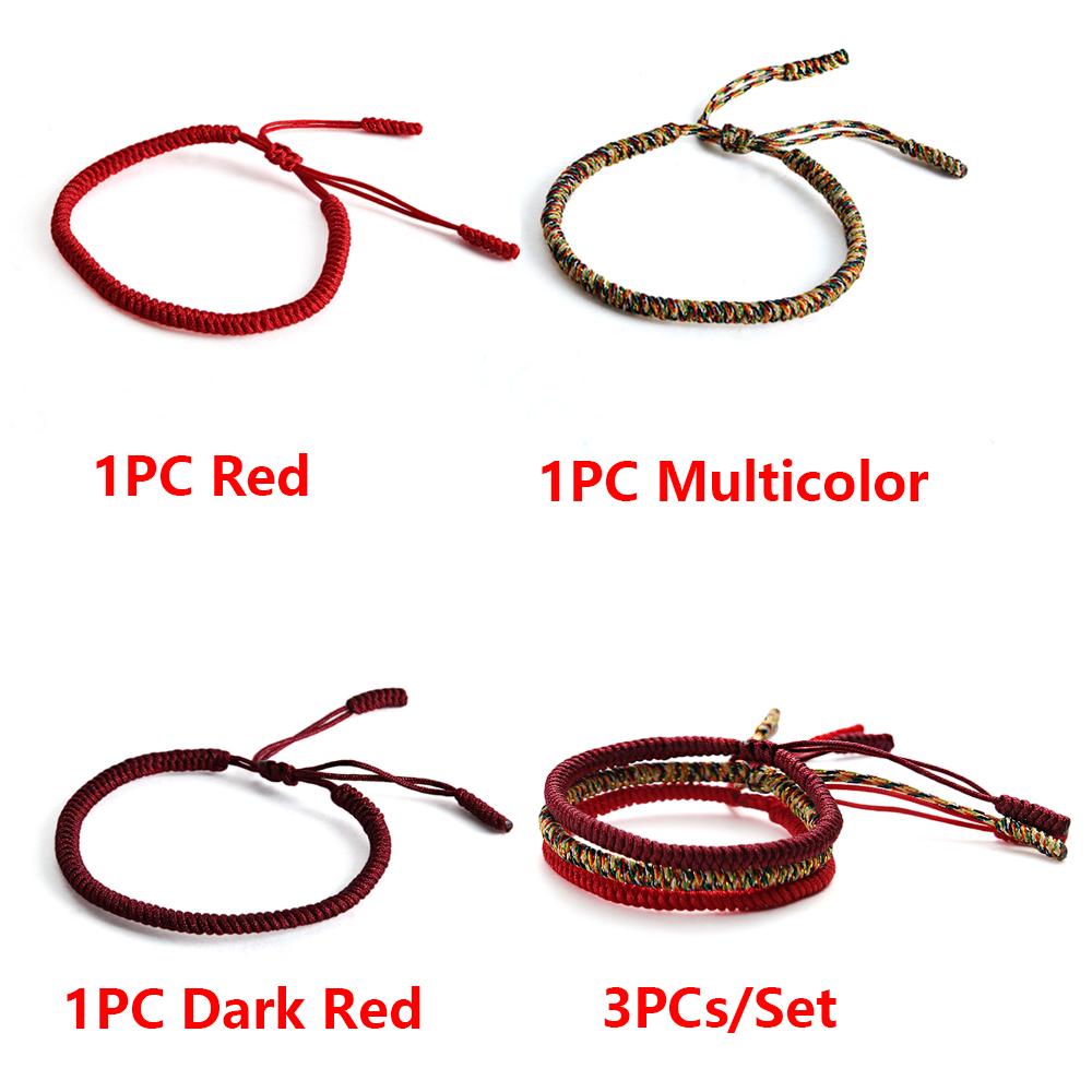 1PC/3PCs Handmade Jewelry Adjustable Tibetan Buddhist Knots Bracelet Weave Bangle Red Rope