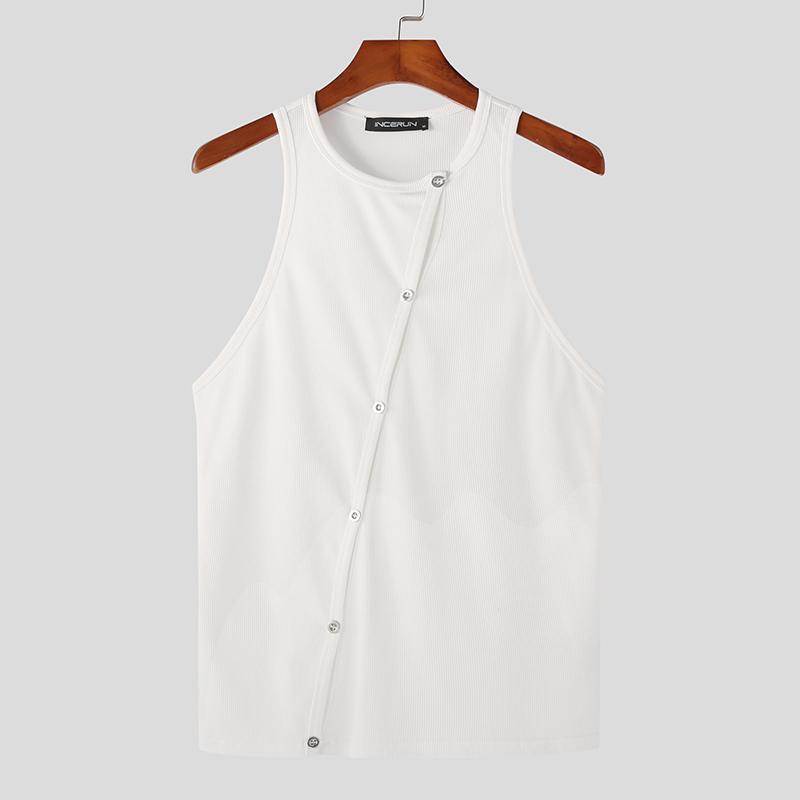 INCERUN Летние мужские вязаные пляжные майки без рукавов на пуговицах