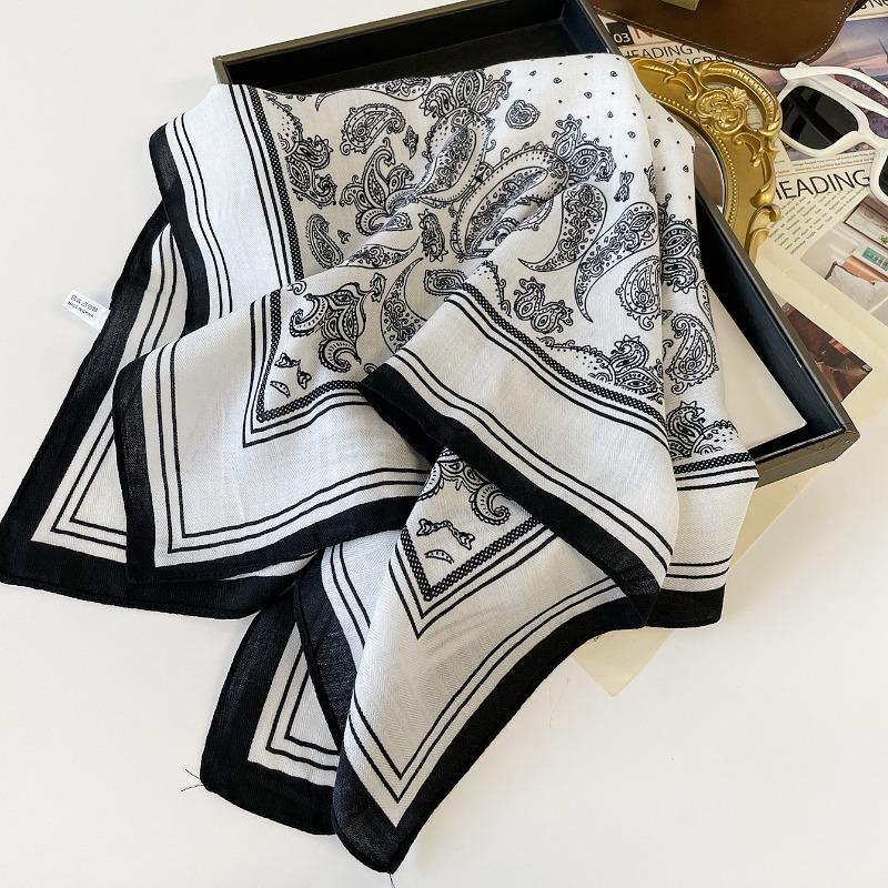 Classic Black White Paisley Printed Women Fashion Square Neck Scarf