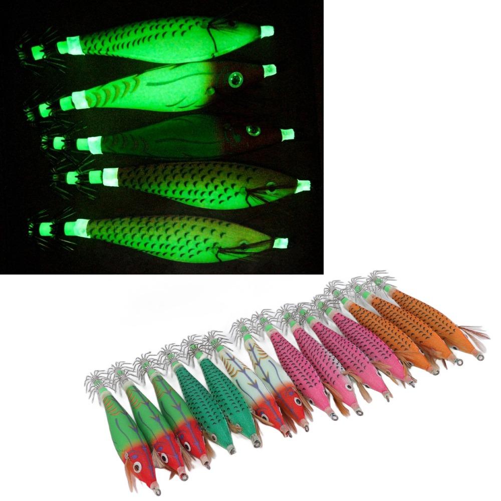 14PCS Luminous Squid Jig 8cm Length Fishing Bait Durable Squid Hook Lure Freshwater Fishing