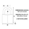 Master Lock Brass Padlock with Long Shackle, Key, 30x97x12 mm