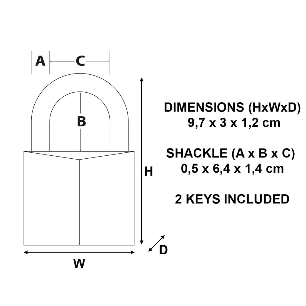 Master Lock Brass Padlock with Long Shackle, Key, 30x97x12 mm