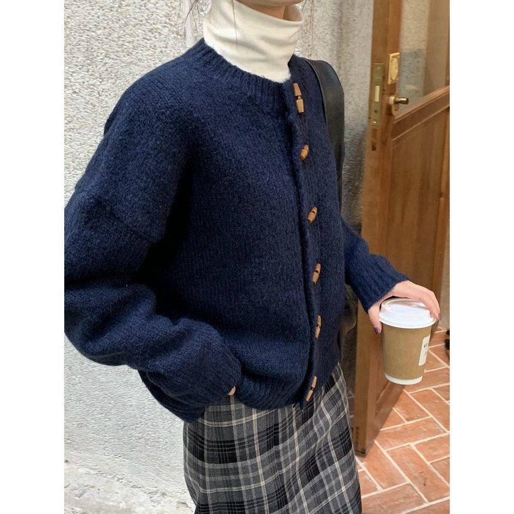 Женский вязаный кардиган в ретро-стиле с пуговицами-тогглами - Корейский стиль, Осень/Зима