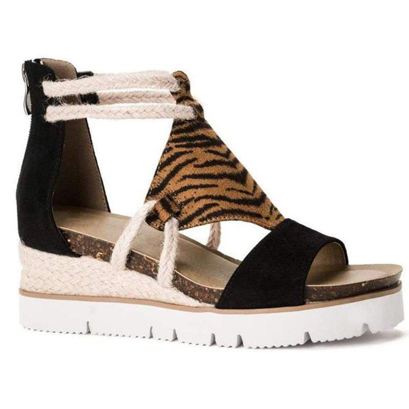 Женские замшевые сандалии с животным узором и молнией сзади, удобные модные трендовые сексуальные универсальные модные сандалии на танкетке на высоком каблуке