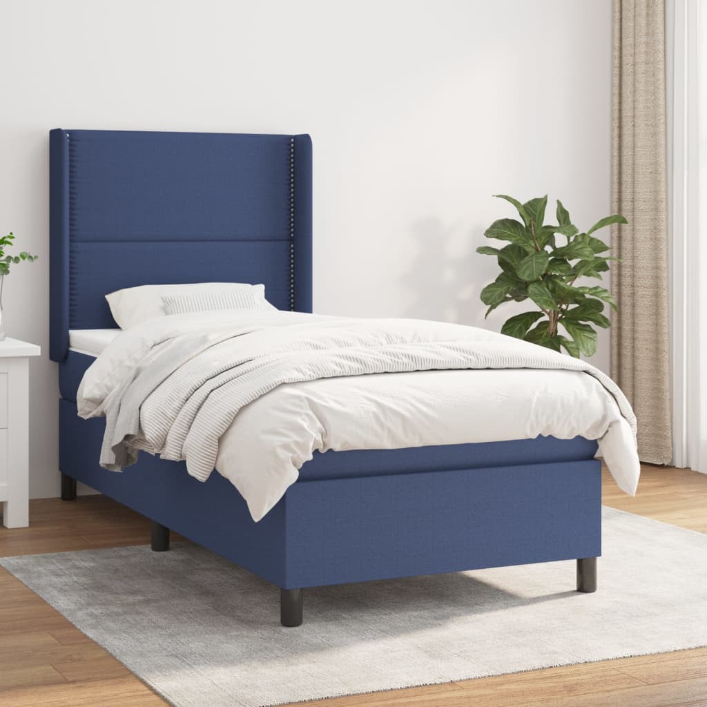 Box Spring Bed with Mattress Blue 90 x 190 cm Fabric