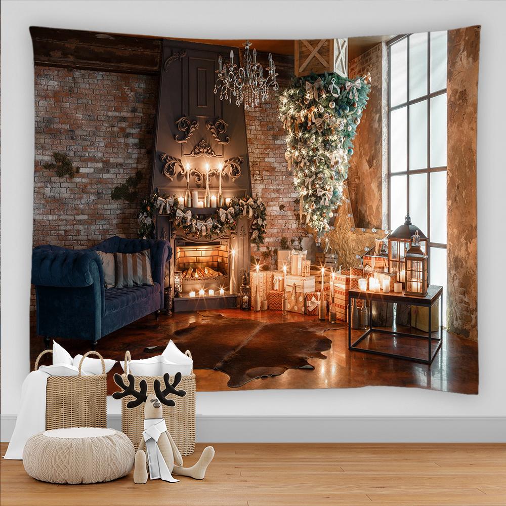 Санта-Клаус камин подарок принт узор гобелен дома гостиная спальня украшения стены полиэстер гобелен