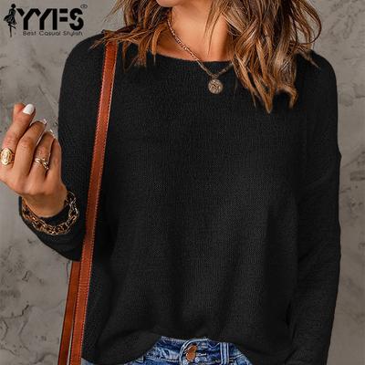 Женская мода повседневная осень-зима однотонный принт длинный рукав O-образный вырез свитера