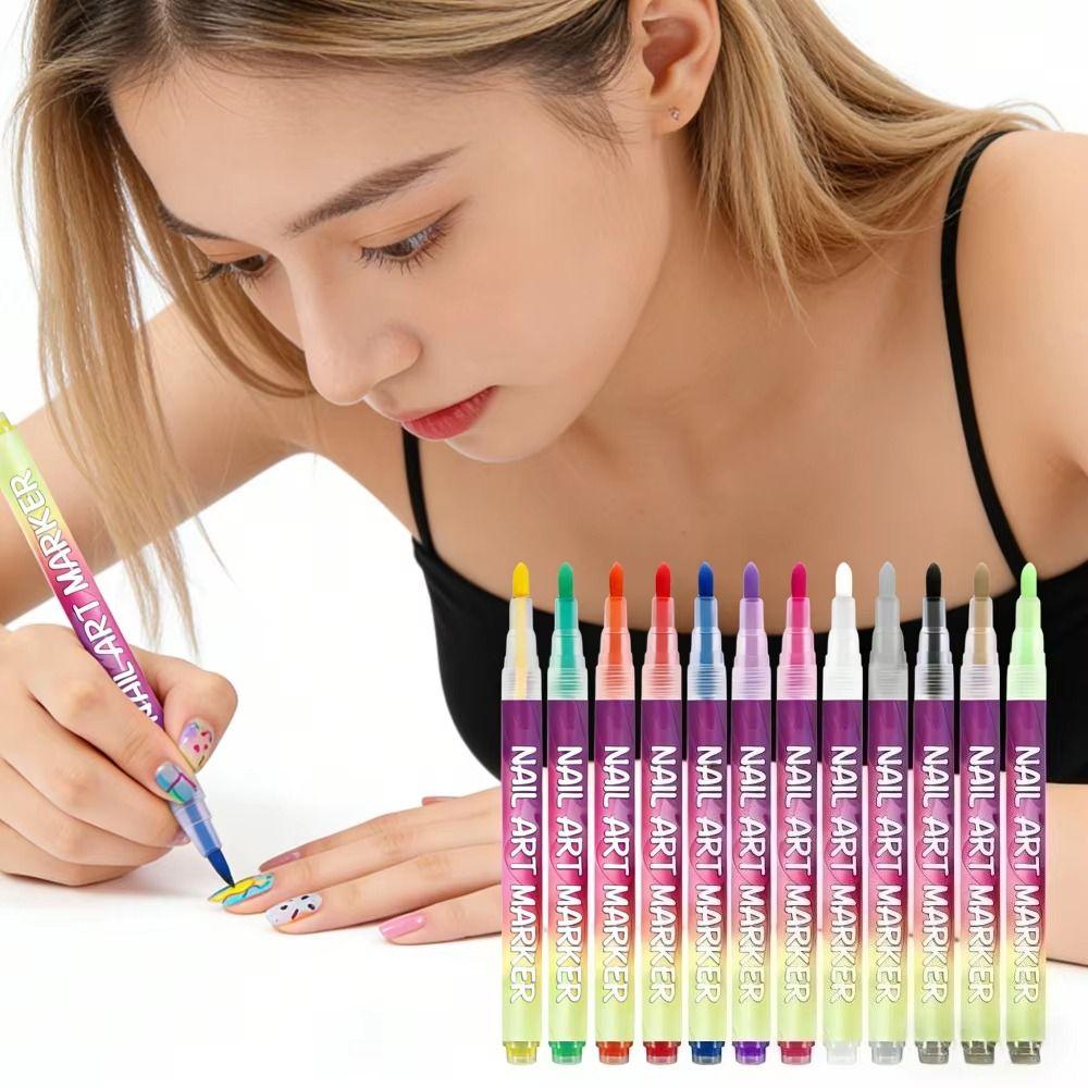 12 Colors DIY Nail Art Nail Marker Waterproof Nail Art Graffiti Pen Manicure Tool